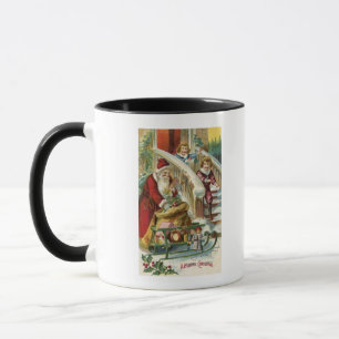 Caneca Crianças correndo para saudar Papais noeis