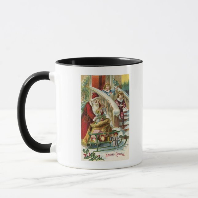 Caneca Crianças correndo para saudar Papais noeis (Esquerda)