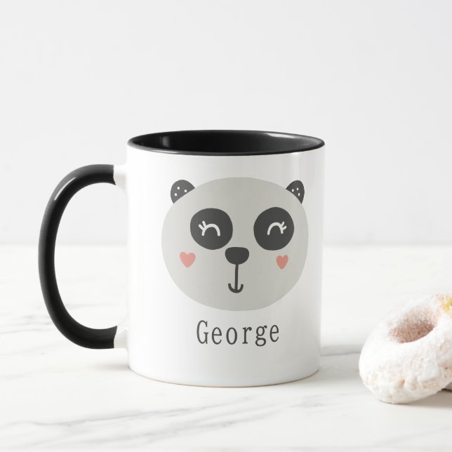 Caneca Crianças Custa Scandi Panda Nome Personalizado Doi (Com Donut)