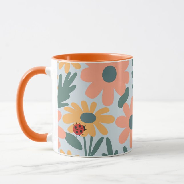 Caneca crianças Cute Ladybug Bolinhas Daisy Flower Padrão (Esquerda)