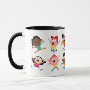 Caneca Crianças Felizes Pulando Cartoon Colorido