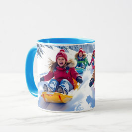 Caneca Crianças Gleefully Dormindo Diversão de Inverno