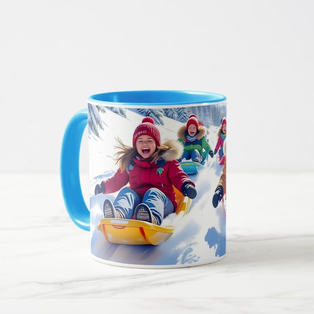 Caneca Crianças Gleefully Dormindo Diversão de Inverno (Frente Esquerda)