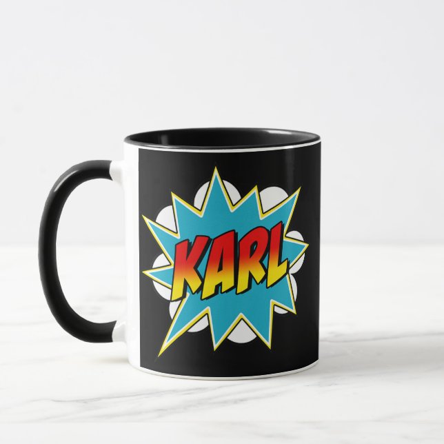 Caneca Crianças Meninos Karl Nome Super Herói do Livro  (Esquerda)