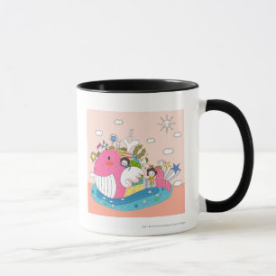 Caneca Crianças que jogam por peixes na lagoa