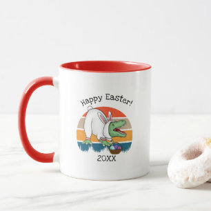 Caneca Crianças Retro T-Rex na Páscoa Costume Ovo Caça