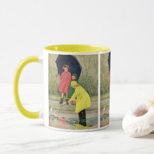 Caneca Crianças Vintage Jogando Pudles Brinquedos Chuva