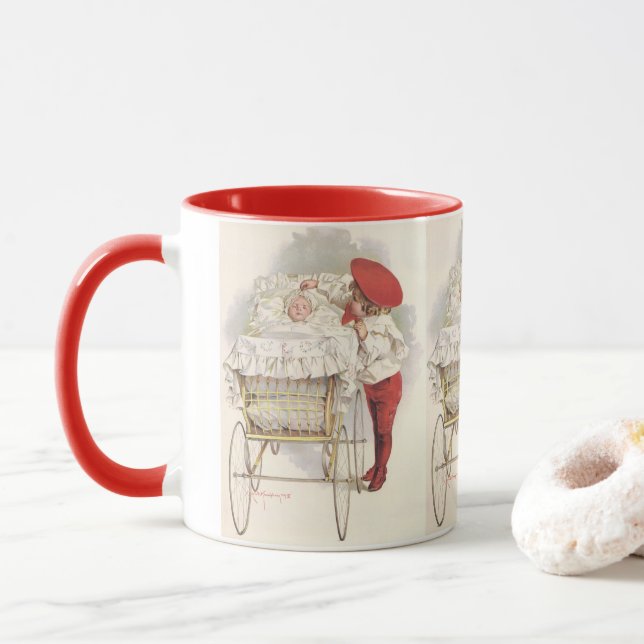Caneca Crianças vitorianas, crianças e bebês em Pram (Com Donut)