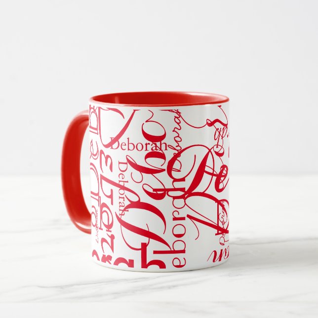Caneca Criar nome vermelho e branco (Frente Esquerda)