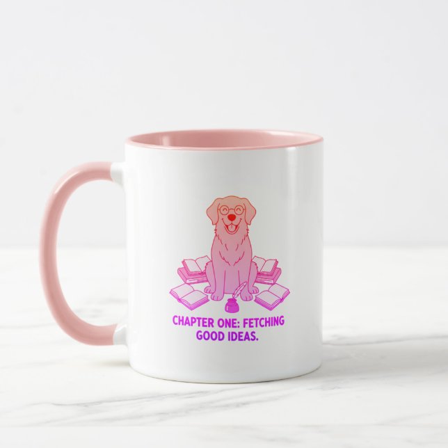 Caneca Criativa Rosa Pastel Escritor Retriever (Esquerda)
