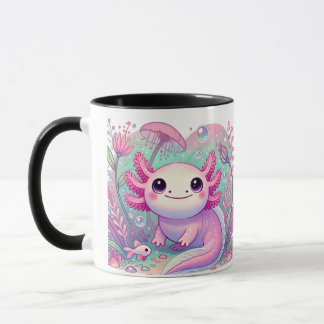 Caneca Criatura de Kawaii, uma espécie de Axolotl, rosa,