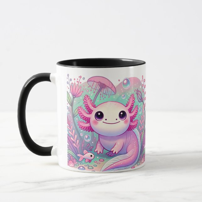 Caneca Criatura de Kawaii, uma espécie de Axolotl, rosa,  (Esquerda)