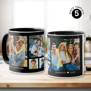 Caneca Crie a sua própria colagem de fotos da família 5 p