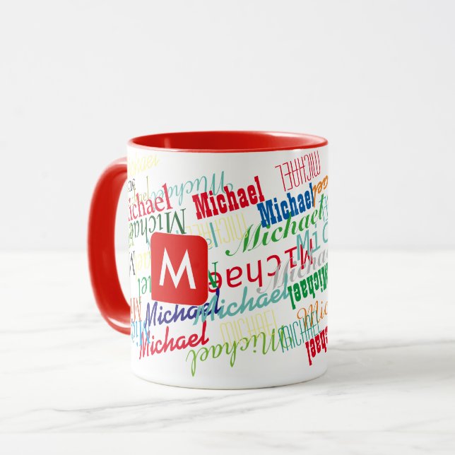 Caneca crie / design seu próprio padrão de nome vermelho (Frente Esquerda)