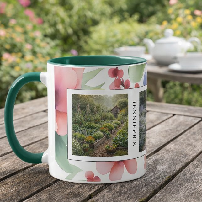 Caneca Crie fotos de seu próprio jardim monogramadas (Create your own garden photos monogrammed mug. For garden lovers.)