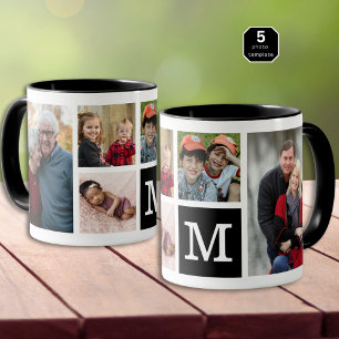 Caneca Crie Seu Próprio Colagem de 5 Fotos Monogramado Pr