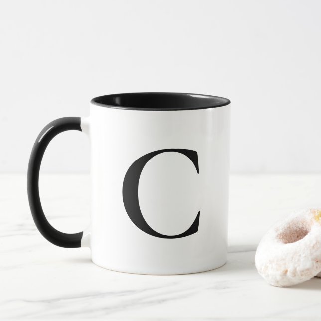 Caneca Crie seu próprio grande monograma preto (Com Donut)
