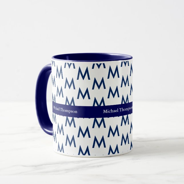 Caneca Crie seu próprio monograma azul (Frente Esquerda)