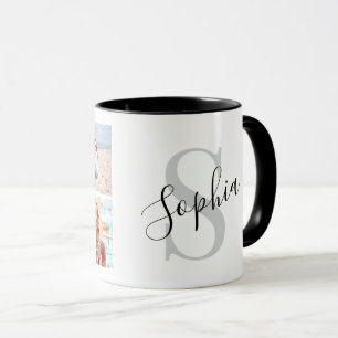 Caneca Crie Seu Próprio Monograma de Colagem de 4 Fotos P