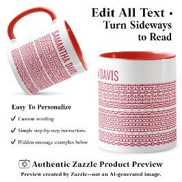 Caneca Crie Sua Própria Mensagem Oculta e Nome Vermelho