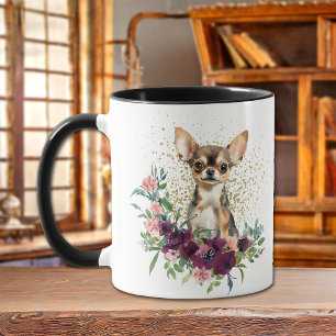 Caneca Crimson Floral Buquê Chihuahua