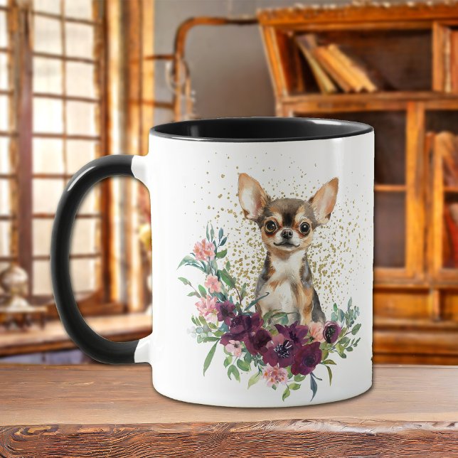 Caneca Crimson Floral Buquê Chihuahua (Criador carregado)