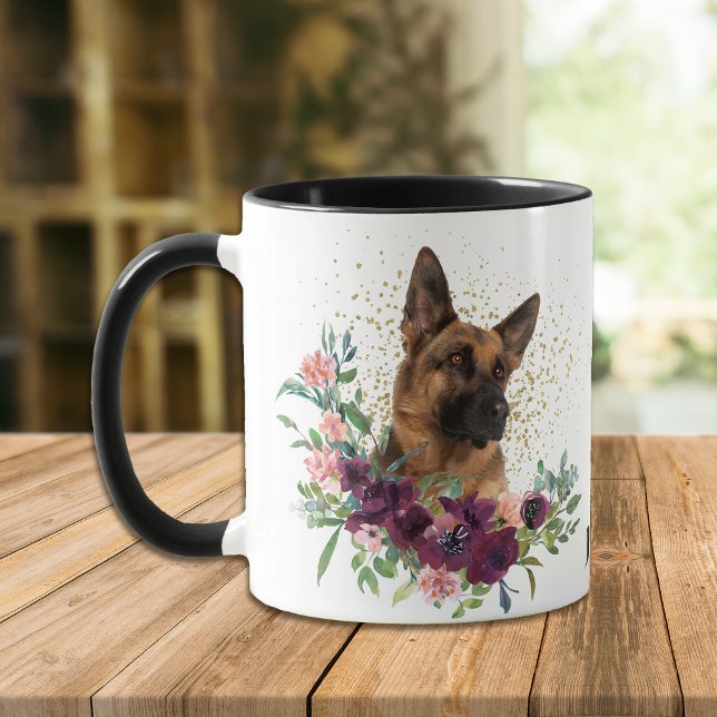 Caneca Crimson Floral Buquê German shepherd Canino (Criador carregado)