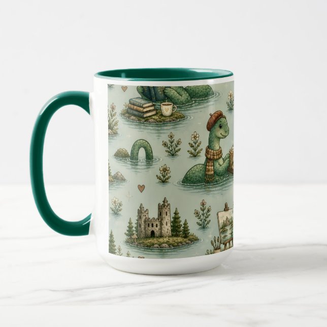 Caneca Criptídeos Aconchegantes Nessie Monstro do Lago Ne (Esquerda)