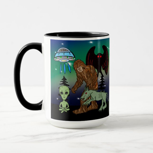 Caneca Criptids, Pé Grande, Sasquatch, Homem-Mãe, Alieníg (Esquerda)