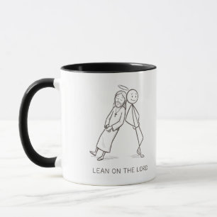 Caneca Cristã de Figura de Pau Apoiando-se no Senh