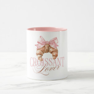 Caneca Croissant Francês Coquette com Laço Rosa Suave