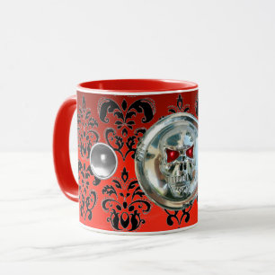 CANECA CROMA CRUZADORAS DE CRÂNIO VERMELHO NEGRO DAMASK, 