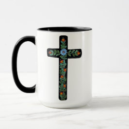 Caneca Cruz Preta com Flores