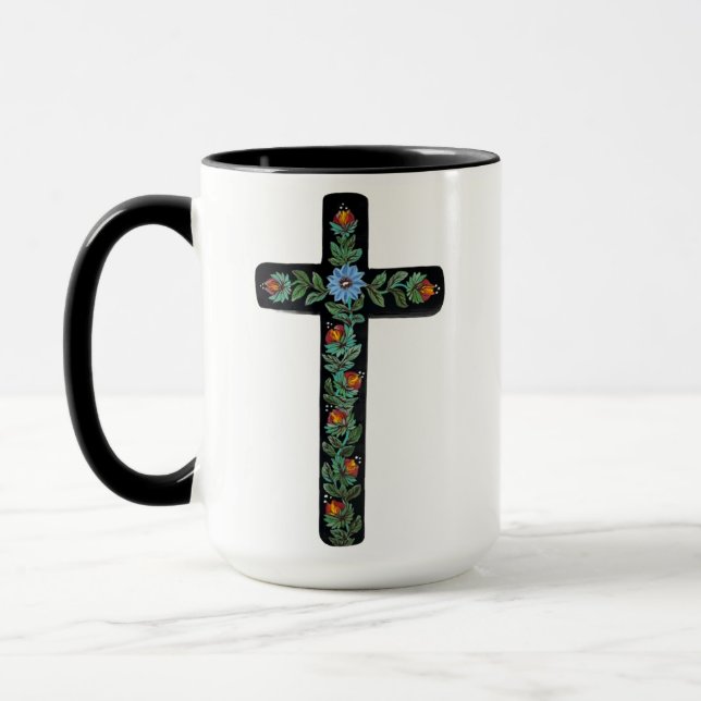 Caneca Cruz Preta com Flores (Esquerda)