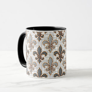 Caneca Cruz Preto e Branco Xadrez Bolinhas Flor-de-lis 