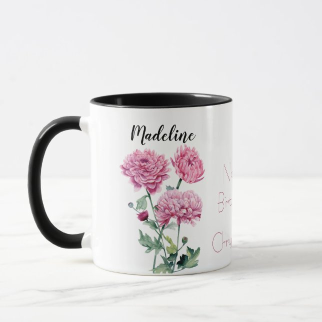Caneca Crysântemos Aquarela Novembro Flor Nascente (Esquerda)