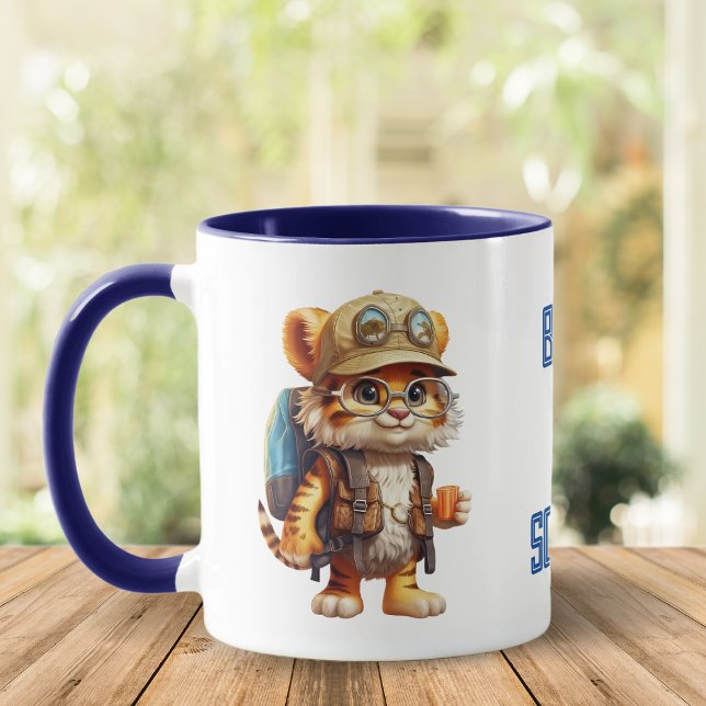 Caneca Cubo Joyful Tiger com mochila e café (Criador carregado)