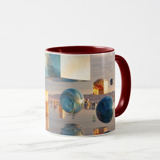 Caneca Cubos e Esferas Flutuantes Surrealistas (Frente Esquerda)