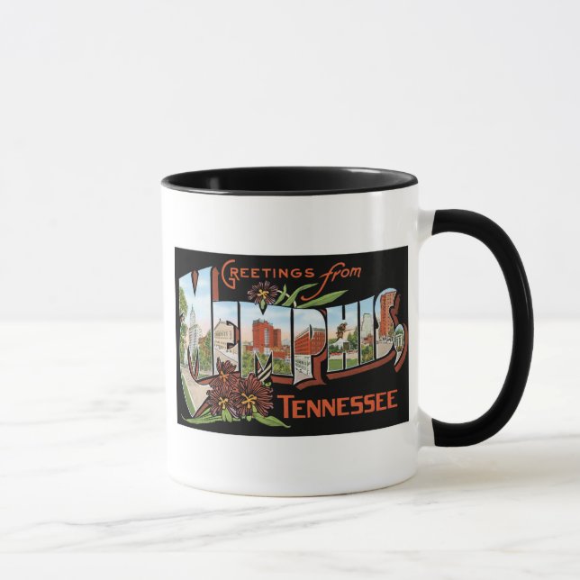 Caneca Cumprimentos de Memphis, Tennessee! Cartão retro (Direita)