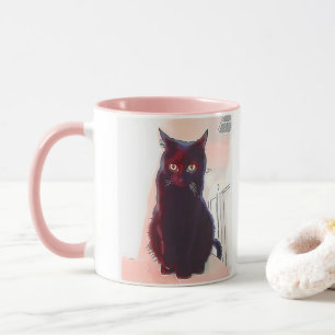 Caneca curiosa do gato preto