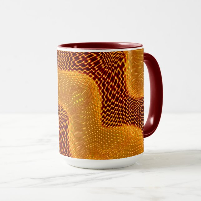 Caneca Curva laranja e pontos de ourados sobre marrom (Frente Esquerda)