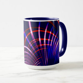 Caneca Curvas apontadas de azul para vermelho e branco. L