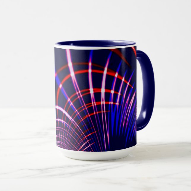 Caneca Curvas apontadas de azul para vermelho e branco. L (Frente Esquerda)