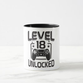 Caneca Custom Age Level 18 Unlocked Birthday Gamer Mug