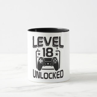 Caneca Custom Age Level 18 Unlocked Birthday Gamer Mug
