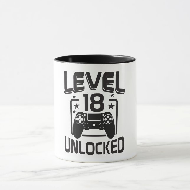 Caneca Custom Age Level 18 Unlocked Birthday Gamer Mug (Centro)