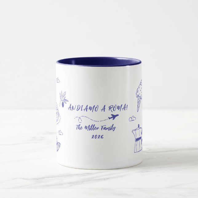 Caneca Custom Andiamo a Roma Italy Family Vacation Blue  (Centro)
