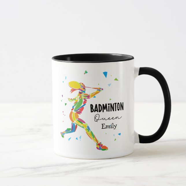 Caneca Custom Badminton Queen Colorful Abstract Athlete (Direita)