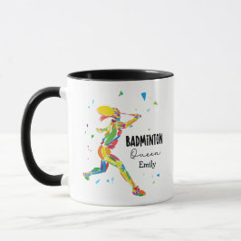 Caneca Custom Badminton Queen Colorful Abstract Athlete