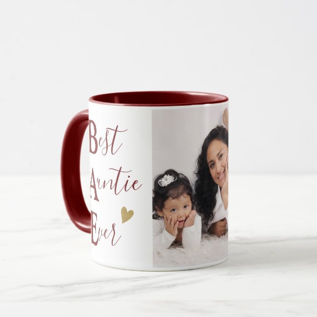 Caneca Custom Best Auntie Ever Photo Maroon And Gold (Frente Esquerda)
